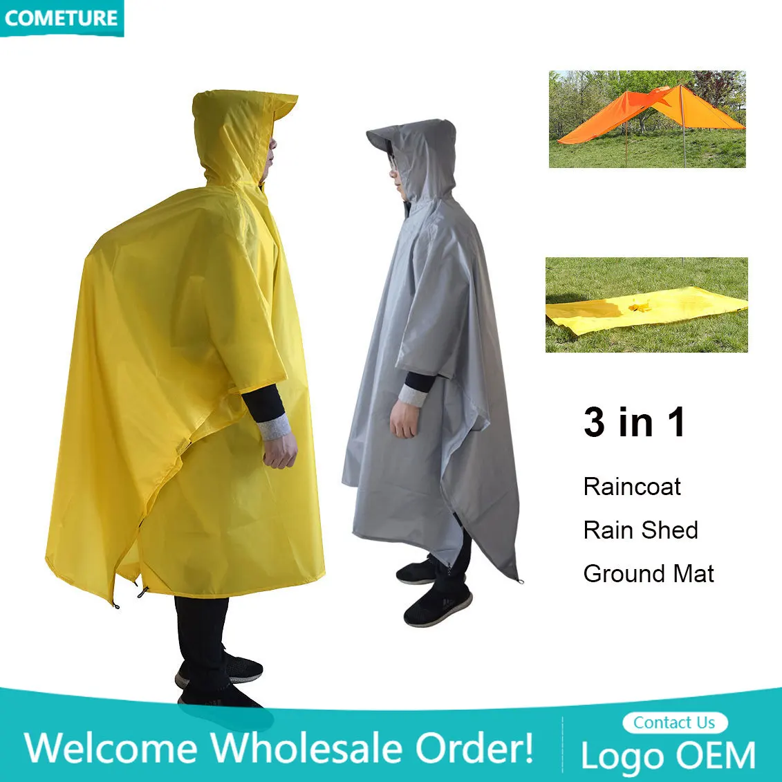 Outdoor Camping Mat Waterproof - Raincoat 3 In 1 Hiking Poncho